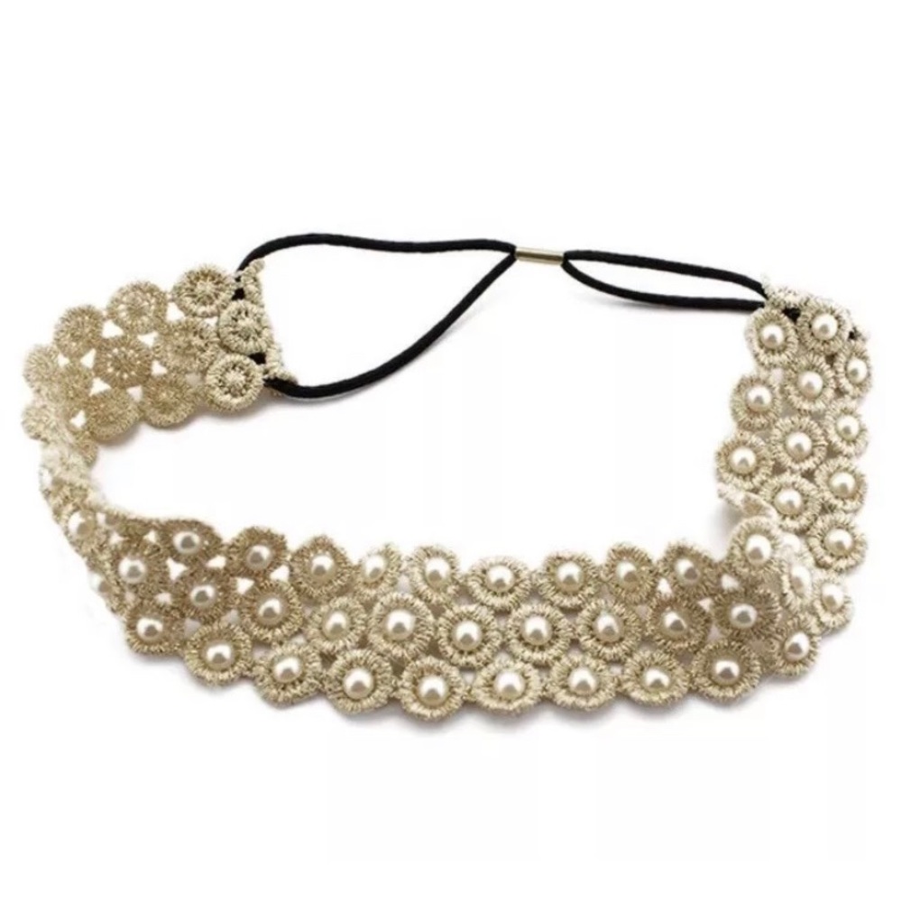 One size lace Pearl cream color boho  headband